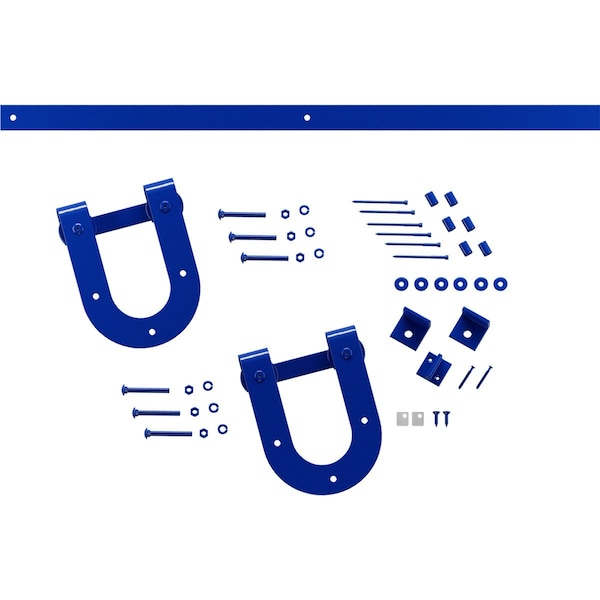 Ekena Millwork Premium Horseshoe Barn Door Hardware Set w/ 7' Track for 1 3/8" Doors, Blue Ribbon - GB60013H27BR