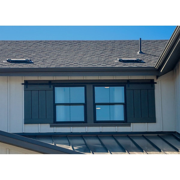 Ekena Millwork Exterior Dummy Roller Series Double-Panel Hardware Set w/ 4 Fixed Wagon Wheel Hangers and 8' Track - GB6004EPW8MB