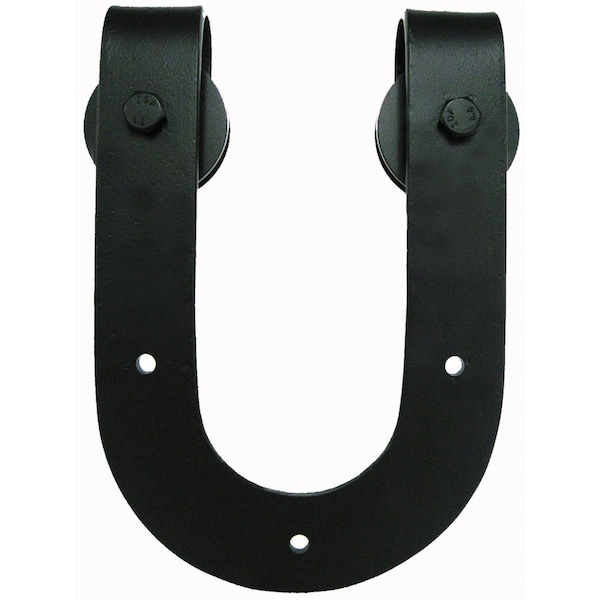 Acorn Mfg Acorn  Horseshoe Double Wheel Strap Barn Door Kit with 5 ft. Track, Black, Smooth Iron - BHSBI-5