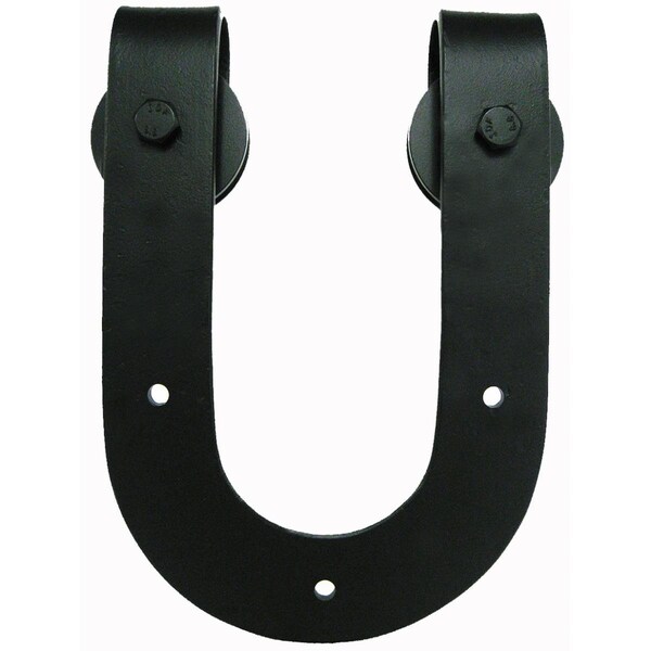 Acorn Mfg Acorn  Horseshoe Double Wheel Strap Barn Door Kit with 8 ft. Track, Black, Smooth Iron - BHSBI-8