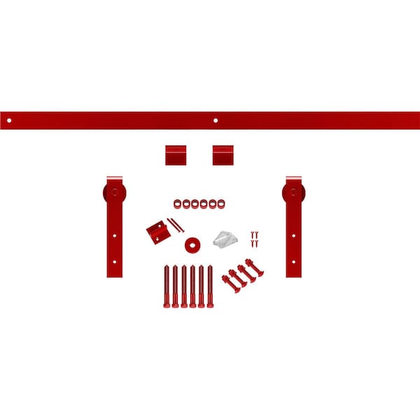 Ekena Millwork Premium J-Strap Barn Door Hardware Set w/ 8' Track for 2 1/4" Doors, Regal Red - GB60015H8RR