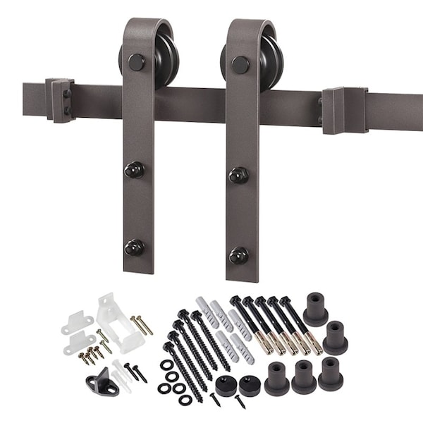 Renin Bent Strap Barn Door Hardware Kit, 78-3/4 in L Track, Steel, Bronze, Wall, For: Barn Door - BD102K-07800-BR