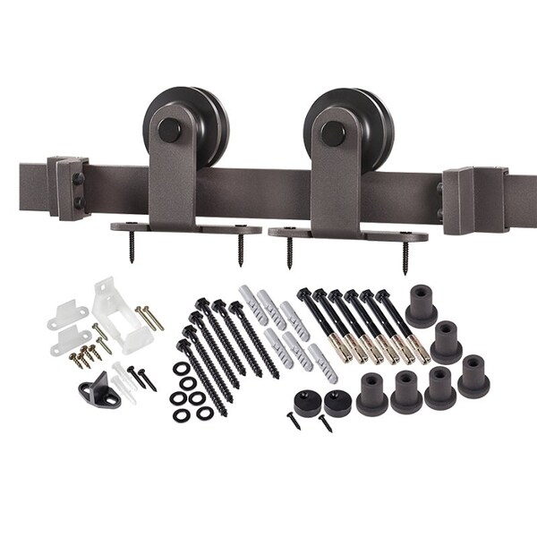 Renin Straight Strap Barn Door Hardware Kit, 96 in L Track, Steel, Bronze, Wall, For: Barn Door - BD101K-09600-BR