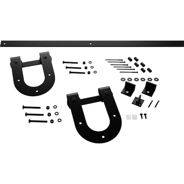 Ekena Millwork Premium Horseshoe Barn Door Hardware Set w/ 5' 4" Track for 2 1/4" Doors, Matte Black - GB60015H254MB