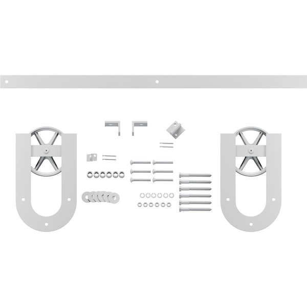 Ekena Millwork Premium Wagon Wheel Horseshoe Barn Door Hardware Set w/ 6' Track for 1 3/8" Doors, Rocket White - GB600136H2WRW