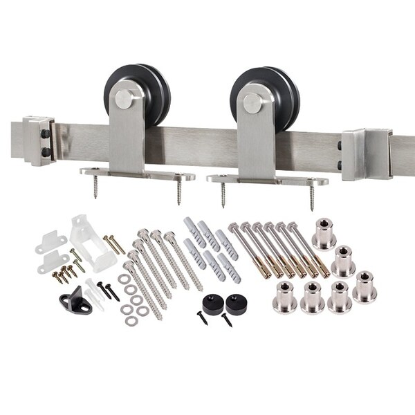 Renin Straight Strap Barn Door Hardware Kit, 96 in L Track, Steel, Stainless Steel, Wall - BD101K-09600-SS