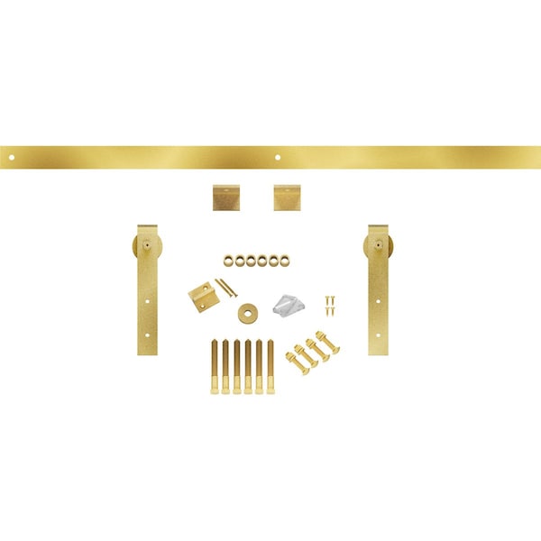 Ekena Millwork Premium J-Strap Barn Door Hardware Set w/ 5' Track for 1 3/8" Doors, Jacob's Gold - GB60013H5JG