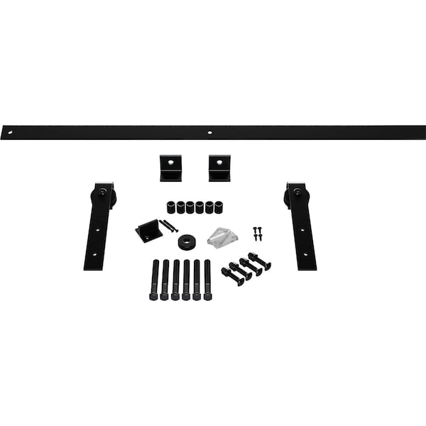 Ekena Millwork Premium J-Strap Barn Door Hardware Set w/ 5' Track for 2 1/4" Doors, Black - GB60015H5BL