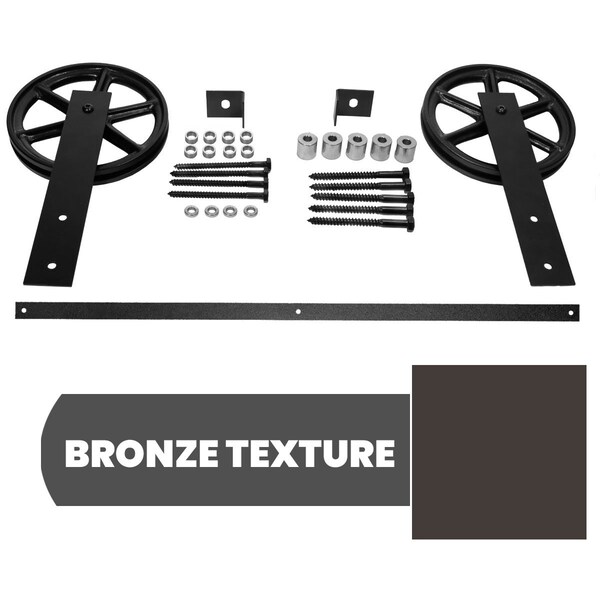 Ekena Millwork Exterior Dummy Roller Series Single-Panel Hardware Set w/ 2 Fixed Wagon Wheel Hangers and 4' Track - GB6004ESW4BZ