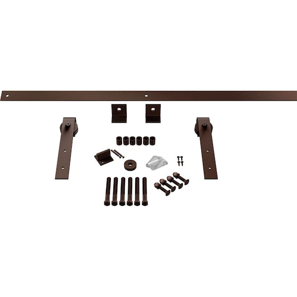 Ekena Millwork Premium J-Strap Barn Door Hardware Set w/ 8' Track for 2 1/4" Doors, Rustic Brown - GB60015H8RB