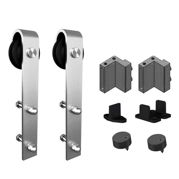 Orca Hardware Double Door Kit, Standard Drop Hangers, To Be Used With Single Flat Track Kit, Stainless Steel Fini - FTST-DDK-SS