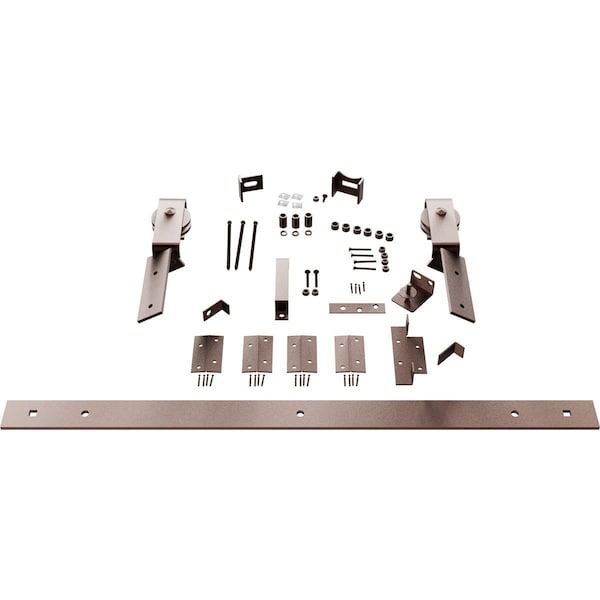 Ekena Millwork Barnfold J-Strap 2-Door Hardware Set for 1 1/4" to 1 3/8" Doors with 32" Track, Rustic Brown - GB6007M2D32RB