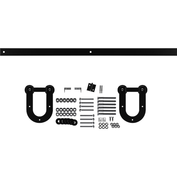 Ekena Millwork Economy Horseshoe Barn Door Hardware Set w/ 4' 8" Track & Silent Rollers for 1 3/8" to 1 3/4" Doors - GB6008H248BL