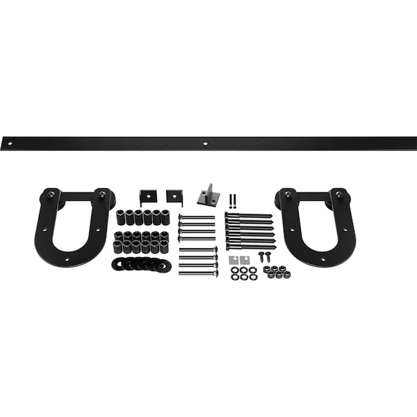 Ekena Millwork Economy Horseshoe Barn Door Hardware Set w/ 4' 8" Track & Silent Rollers for 1 3/8" to 1 3/4" Doors - GB6008H248BL