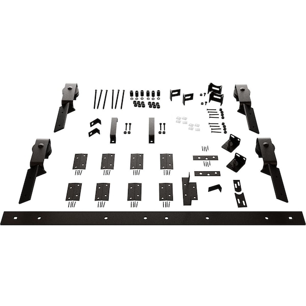 Ekena Millwork Barnfold J-Strap 4-Door Hardware Set for 1 1/4" to 1 3/8" Doors with 84" Track, Arch Bronze - GB6007M4D84AB