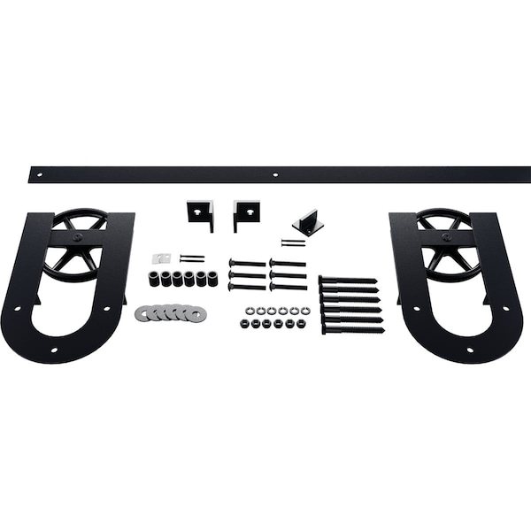 Ekena Millwork Premium Wagon Wheel Horseshoe Barn Door Hardware Set w/ 4' Track for 1 3/4" Doors, Dark Gray - GB600144H2WDG