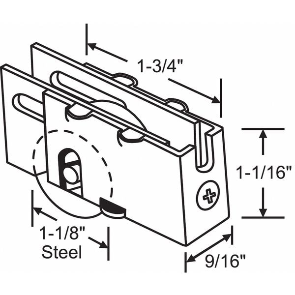 Zoro Select Patio Door Roller Assembly 2-1/2"L, Steel Plated - 9-273
