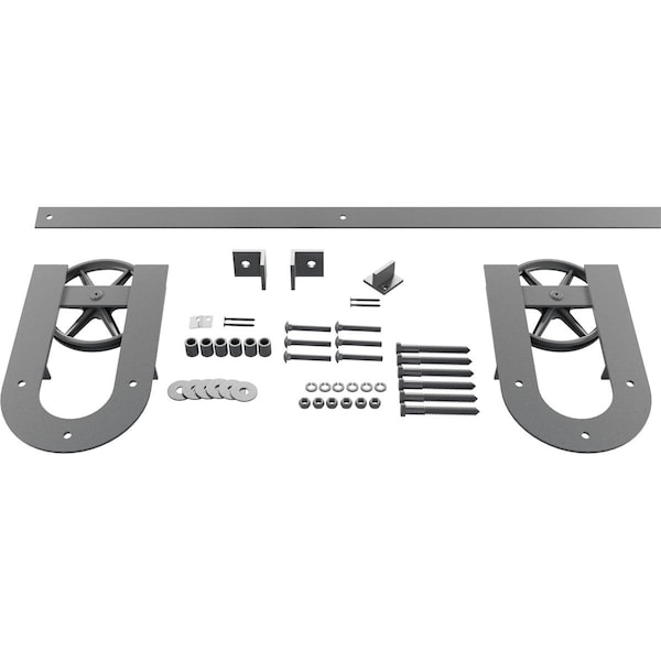 Ekena Millwork Premium Wagon Wheel Horseshoe Barn Door Hardware Set w/ 4' Track for 2 1/4" Doors, Flint Gray - GB600154H2WFG