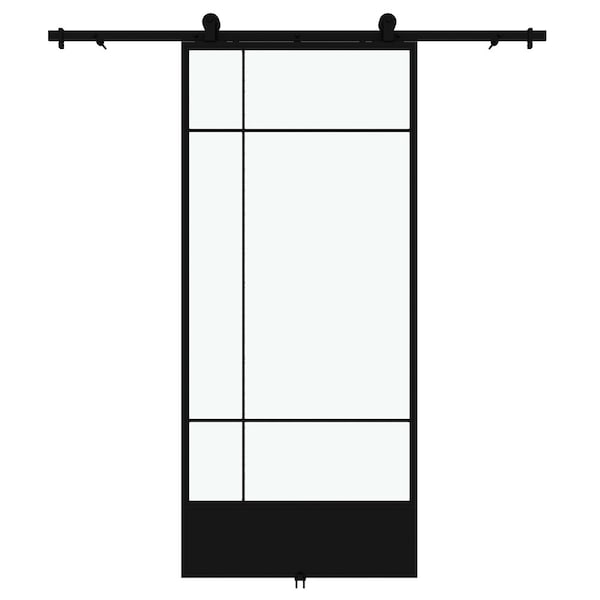 Renin Bastille Clear Glass Metal Barn Door with Installation Hardware Kit 37 in. - KMCTBTC-37BL