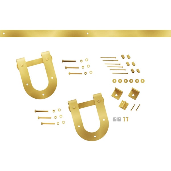 Ekena Millwork Premium Horseshoe Barn Door Hardware Set w/ 7' Track for 2 1/4" Doors, Jacob's Gold - GB60015H27JG