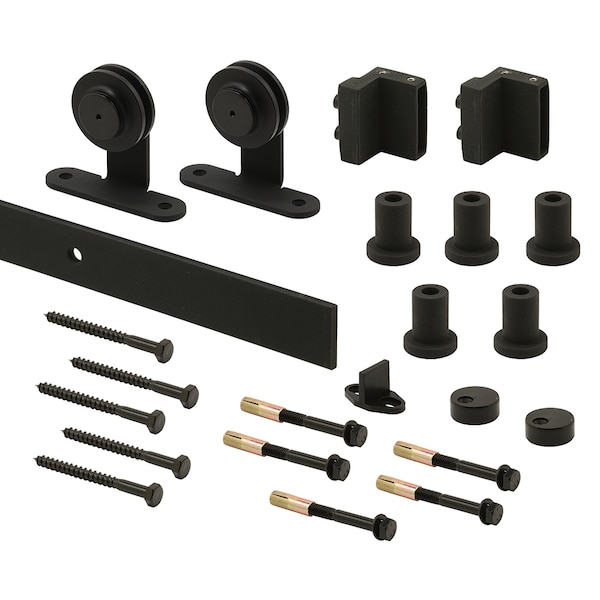 Prime-Line Heavy Duty Barn Door Track Kit, Smooth Rolling, Top Mount, Matte Black Single Pack - N 7555