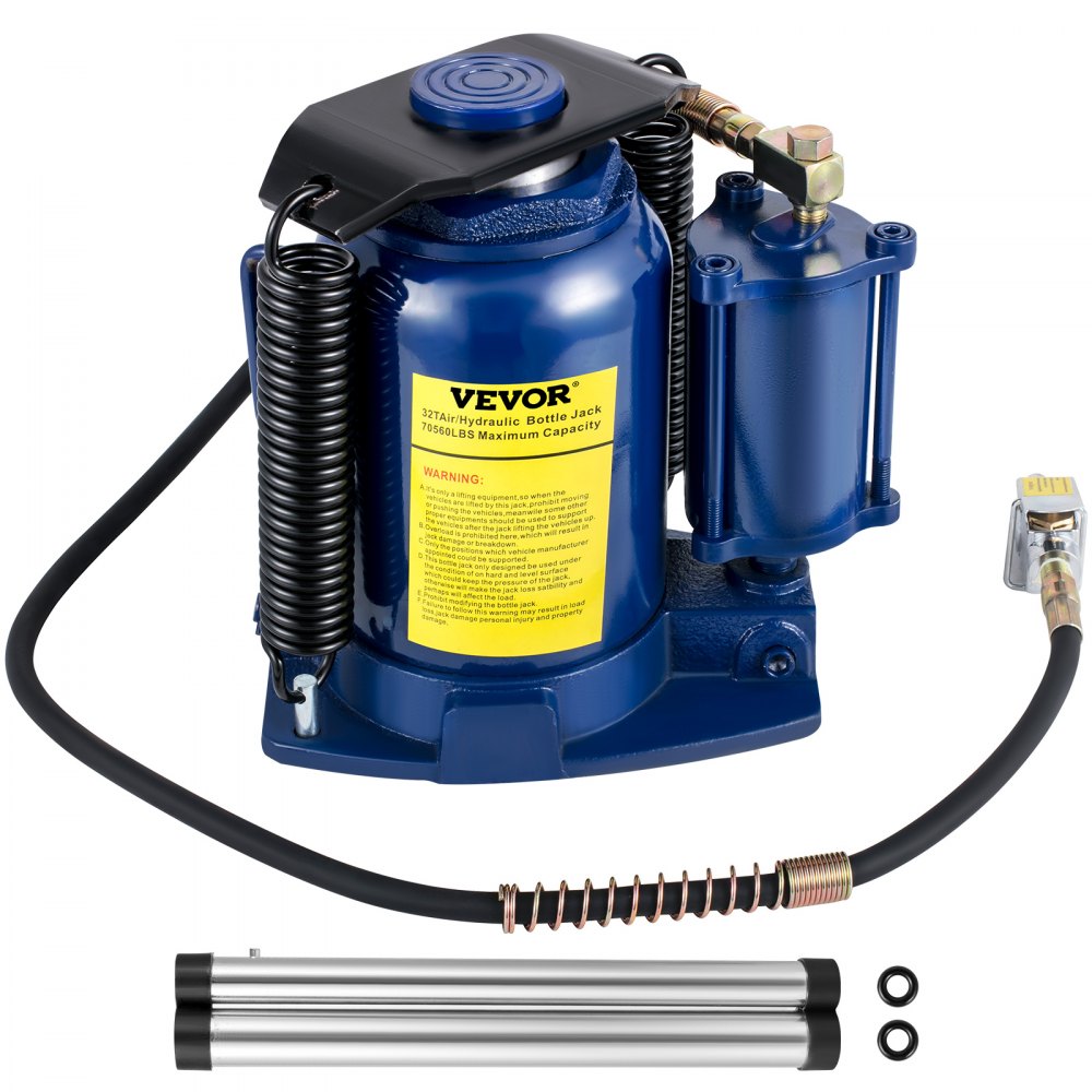 VEVOR Air Hydraulic Bottle Jack, 32 Ton/70550lbs Pneumatic Hydraulic Bottle Jack, Pneumatic/Manual Dual Operation High Lift Bottle Jack, with Manual Hand Pump for Heavy Duty Auto Truck RV Repair Lift - QDYYQJDQCW32TGNR2V0