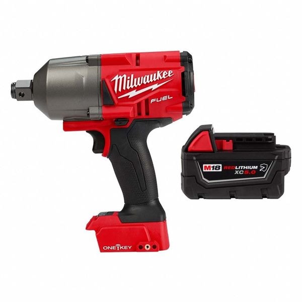 Milwaukee Tool Impact Wrench and Battery, Drive Size 3/4 in Square, 18 V, 5.0 Ah - 2864-20, 48-11-1850R