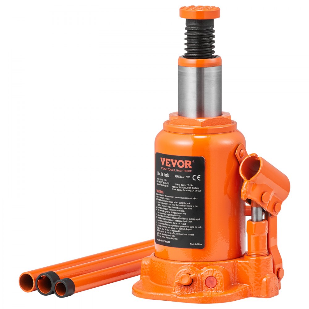 VEVOR Hydraulic Bottle Jack, 12 Ton/24000 LBS All Welded Bottle Jack, 7.5-14 inch Lifting Range, with 3-section Long Handle, for Car, Pickup Truck, Truck, RV, Auto Repair, Industrial Engineering - PS12T7514INCHXNRRV0