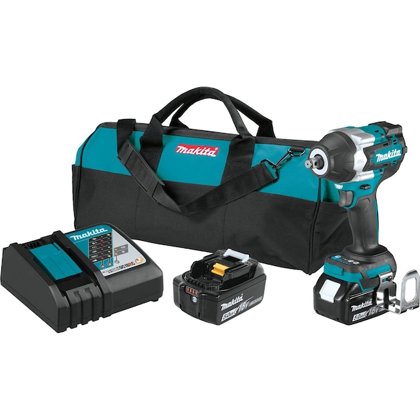 Makita Impact Wrench Kit, Cordless, 18V DC, 6 5/8 - XWT17T