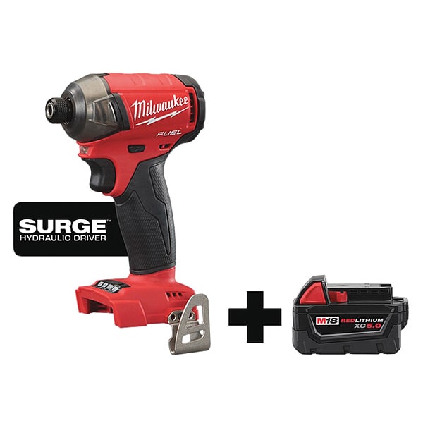 Milwaukee Tool Impact Driver, Pistol Grip, 18VDC, Free Speed: 3000 RPM, Includes Battery (5.0 Ah) - 2760-20, 48-11-1850