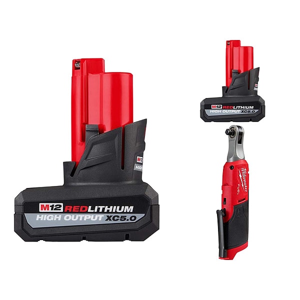 Milwaukee Tool M12 5.0 Battery(2) + M12 3/8" HS Ratchet - 48-11-2450, 48-11-2450, 2567-20