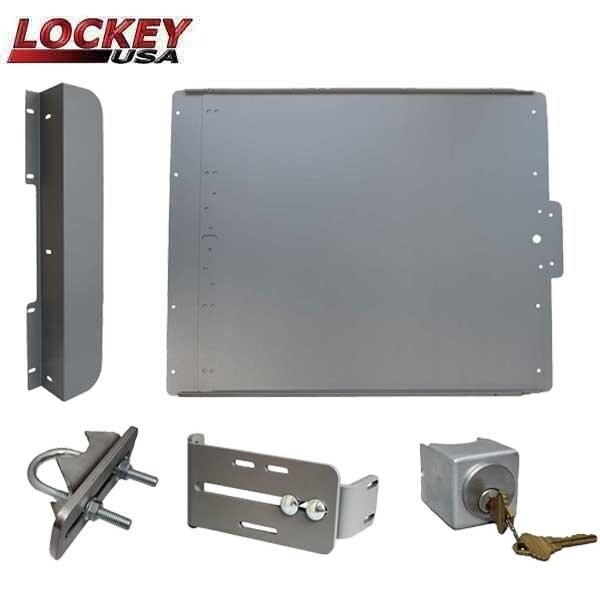 Lockey ED50B Edge Panic Shield Safety Kit In Silver - Panic Shield, EDSB Strike Bracket, EDGB5 Key Cylinder - LK-ED50S