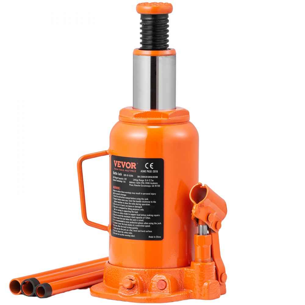 VEVOR Hydraulic Bottle Jack, 20 Ton/44092 LBS All Welded Bottle Jack, 7.5-14 inch Lifting Range, with 3-section Long Handle, for Car, Pickup Truck, Truck, RV, Auto Repair, Industrial Engineering - PSQ20T918INCHP6CFV0