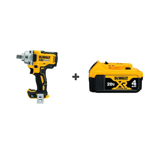 Dewalt Cordless Impact Wrench Kit, Drive Size 1/2 in Square, 20 V, Includes Battery (4.0 Ah) - DCF896B/DCB204
