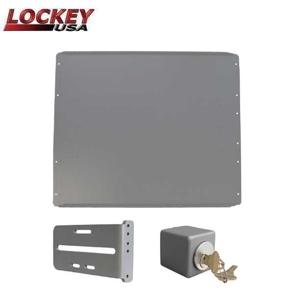 Lockey PS50S Shield Safety Kit In Silver - Panic Shield, PSSB Strike Bracket, PSGB5 Key Cylinder Box, Key C - LK-PS50S