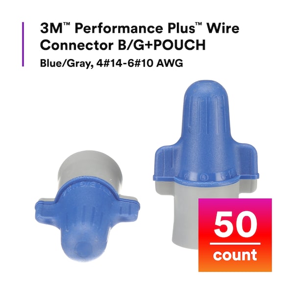 3M Twist On Wire Connector, 14-6 AWG, PK50, Width: 1.12 in - B/G+BOX