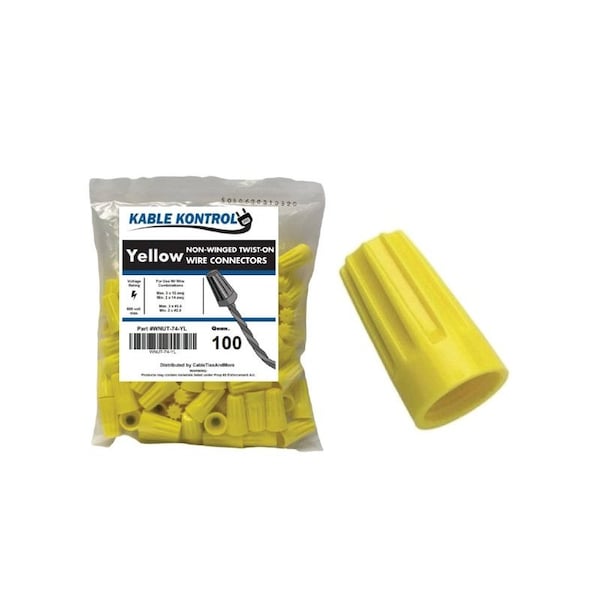 Kable Kontrol Kable Kontrol® Electrical Wire Connectors Nuts - Non - Winged - Fits Wire 14 - 12 AWG - 100 Pcs - Yellow - WNUT-74-YW-100
