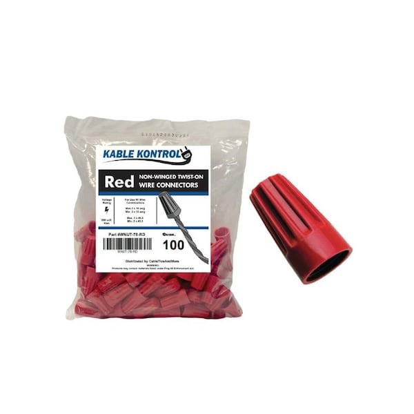 Kable Kontrol Kable Kontrol® Electrical Wire Connectors Nuts - Non - Winged - Fits Wire 12 - 10 AWG - 100 Pcs - Red - WNUT-76-RD-100