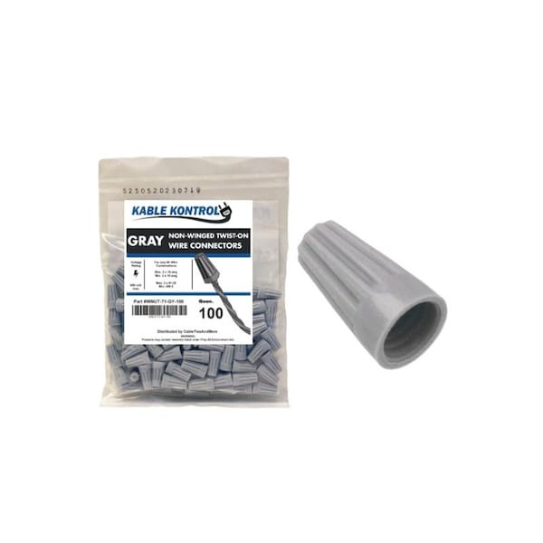 Kable Kontrol Kable Kontrol® Electrical Wire Connectors Nuts - Non - Winged - Fits Wire 18 - 16 AWG - 100 Pcs - Gray - WNUT-71-GY-100