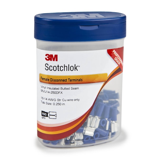 3M Scotchlok Female Disconnect, Blue, 16-14AWG, PK100 - MVU14-250DFX