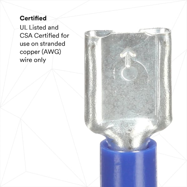 3M Scotchlok Female Disconnect, Blue, 16-14AWG, PK100 - MVU14-250DFX