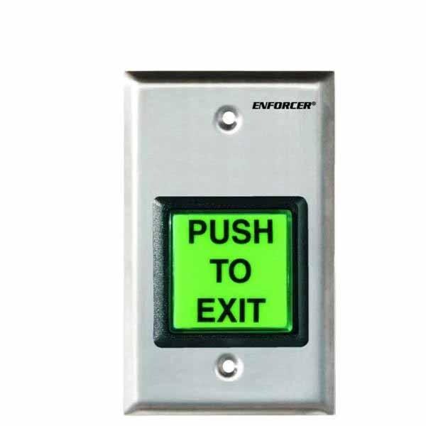 Seco-Larm Illuminated green 2" square "PUSLM-SH-TO-EXIT" button. Can replace with included "PRESION - SLM-SD-7202GC-PEQ