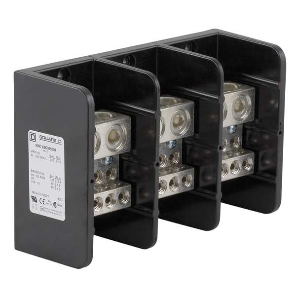 Square D Pwr Dist Block, 760A, 3P, 2AWG-500 MCM, 600V - 9080LBC365208