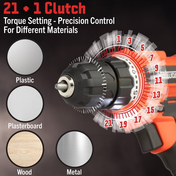 Stalwart 71-Piece Drill Set - 20V Cordless Drill with 21+1 Torque & Accessory Kit by Red, 71PK - 75-PT2019