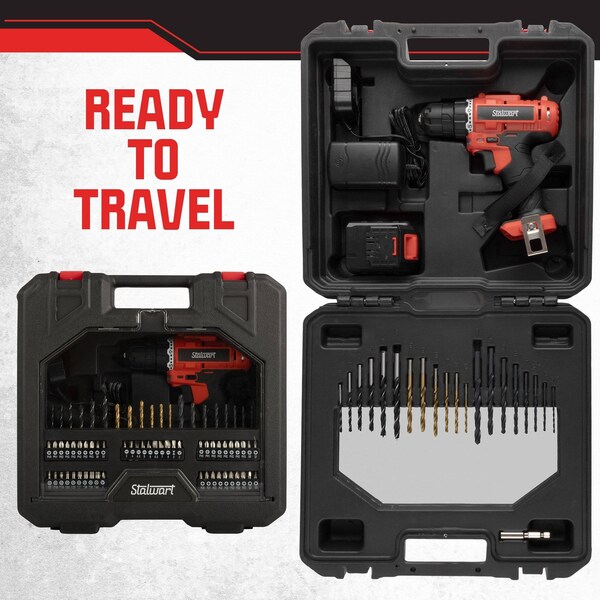 Stalwart 71-Piece Drill Set - 20V Cordless Drill with 21+1 Torque & Accessory Kit by Red, 71PK - 75-PT2019