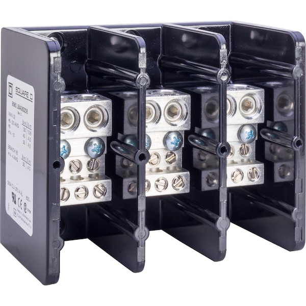 Square D Power distribution block, Linergy, 3 pole, 2 line, 6 load, 350A Cu, 270A Al, 600V - 9080LBA363206