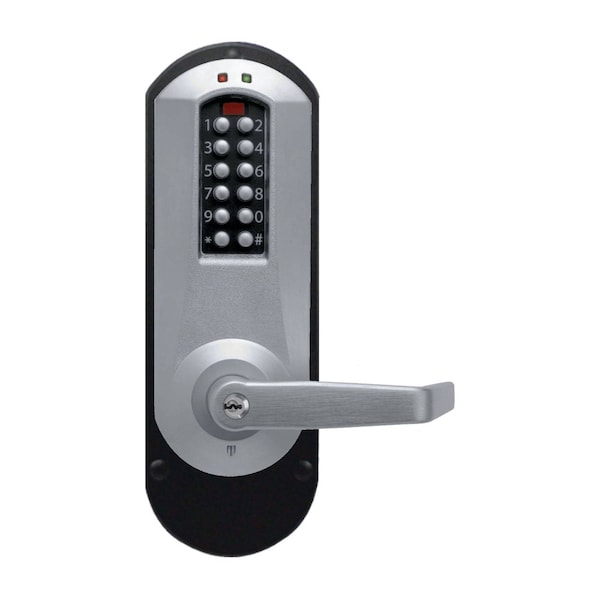 Dormakaba E-Plex 5200 Exit Trim, 3,000 Access Codes, 30,000 Audit Events, KIL, Kaba 90 Keyway, Satin Chrome - E5210XKWL-626-41