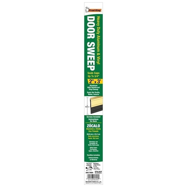 Frost King Door Sweep, 36 in L, 2 in W, Aluminum Flange, Vinyl Insert - A62/36GAH
