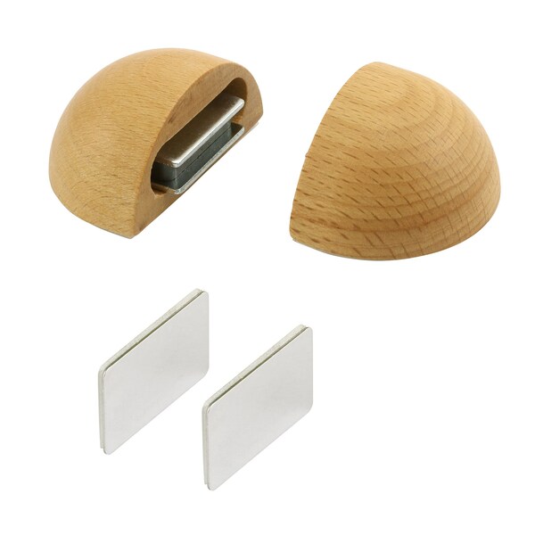 Prime-Line WORKPRO W133319 Wooden Adhesive Mounted Magnetic Dome Door Stopper, Beech Finish (2 Pack) - W133319