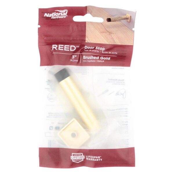 National Hardware National Hardware Reed 1 in. W X 3 in. L Aluminum Brushed Gold Door Stop Mounts to door and wall - N830-528